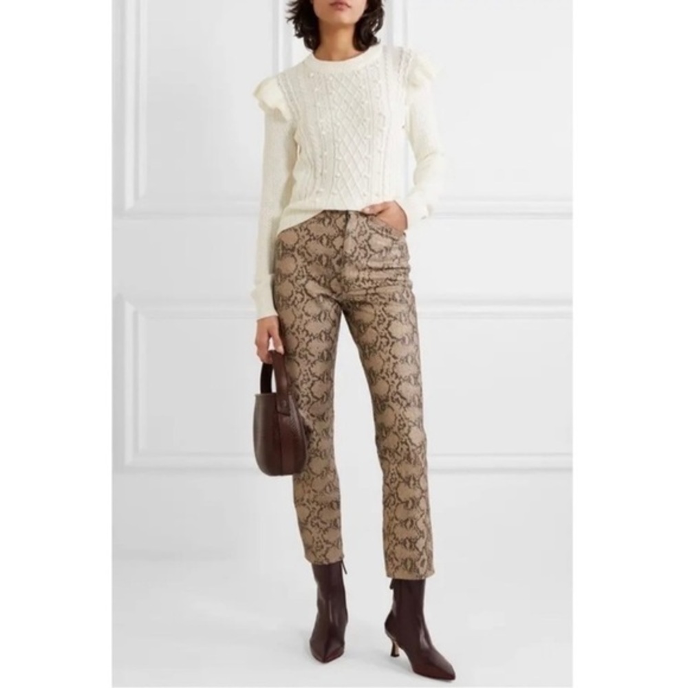 Veronica Beard  Ruffle Shoulder Cable Knit Ivory Sweater